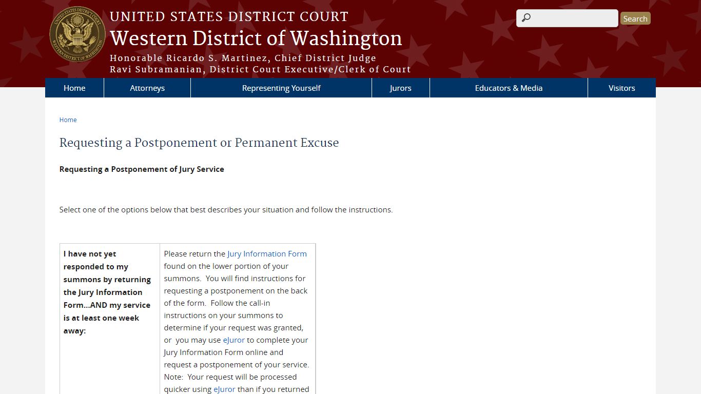 Requesting a Postponement or Permanent Excuse - United States Courts